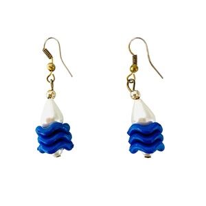 Ocean Themed Handmade Glass Dangle Earrings with Gold Toned Hardware
